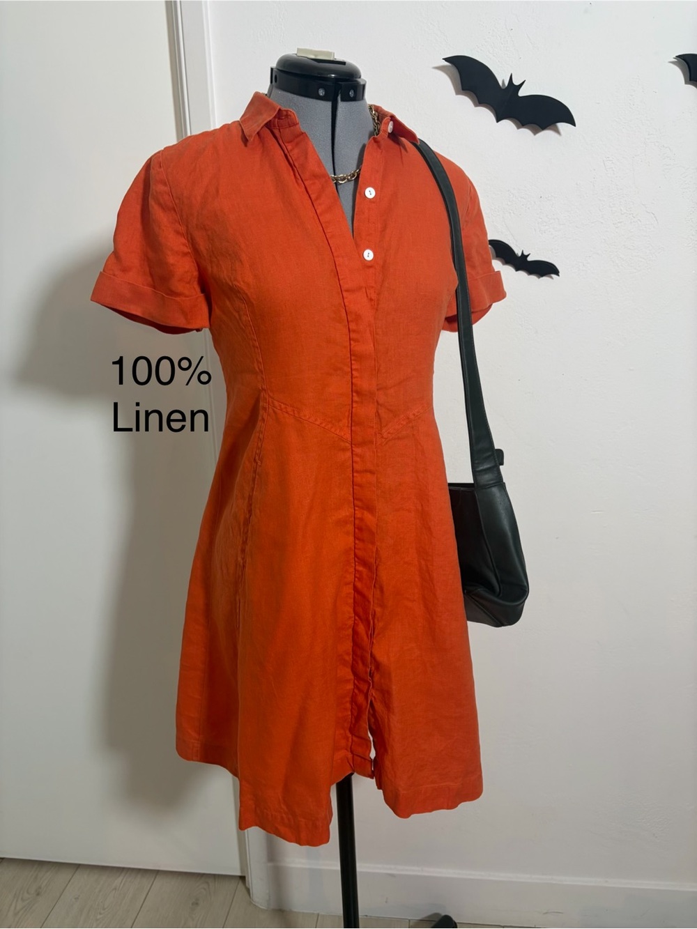 J Jill Linen Shirt Dress in Orange Petite XS